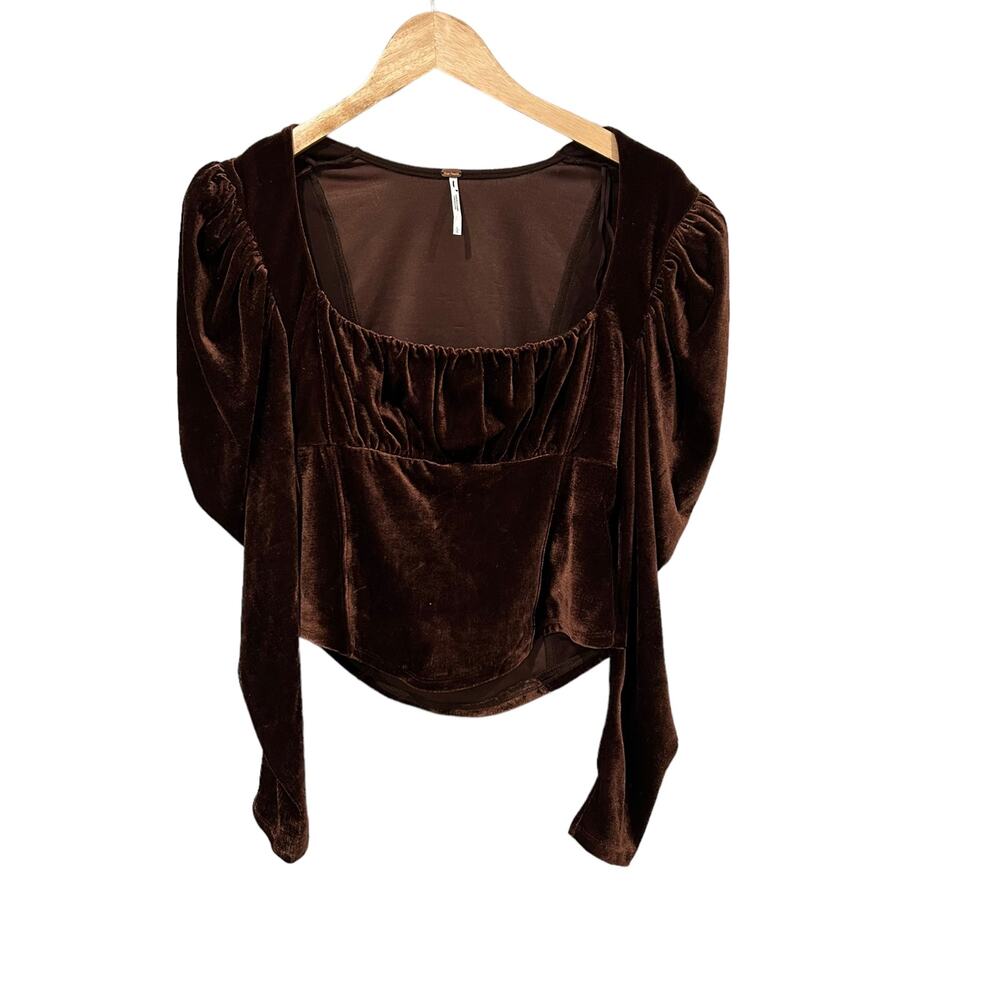 NEW Free People Hold Me Brown Velvet Top Size Large - Picture 2 of 5